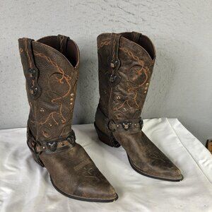 Durango Boots Womens Size 9 Brown Leather Crush Heart Concho Western RD4155